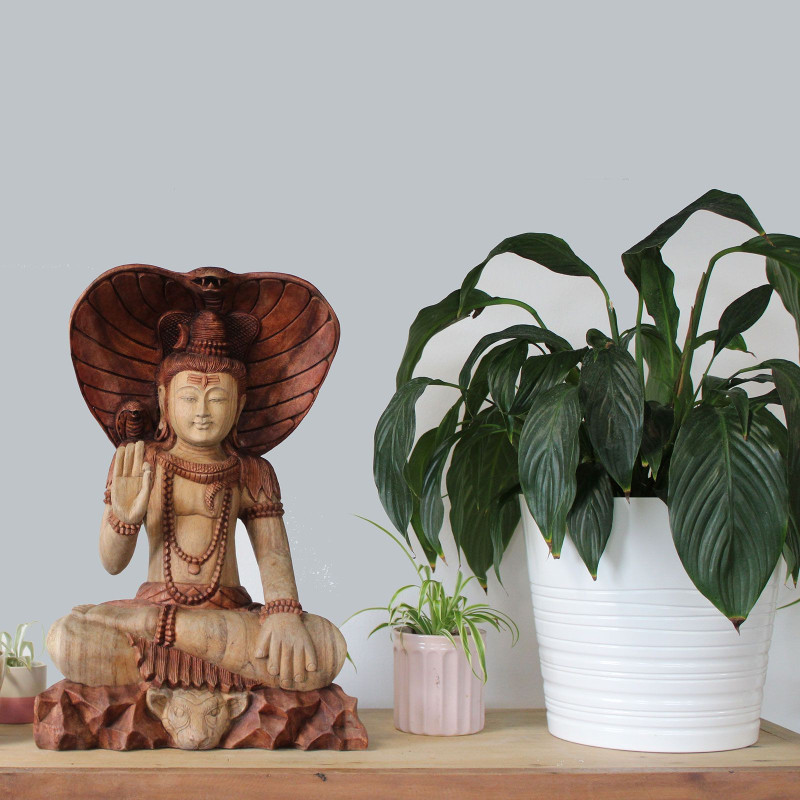Statue de Bouddha sculptée à la main - Shiva avec Cobra - 50 cm