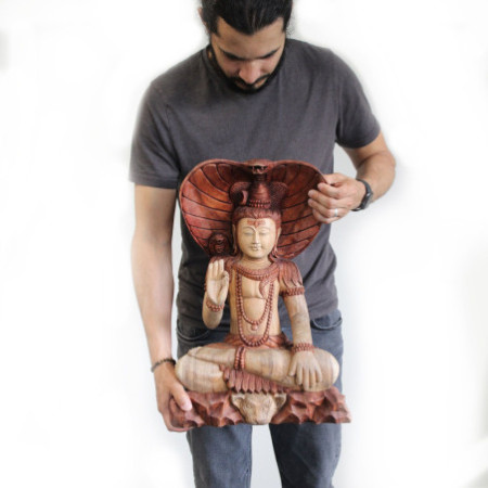 Statue de Bouddha sculptée à la main - Shiva avec Cobra - 50 cm