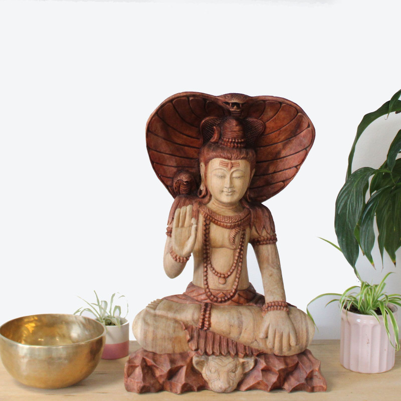 Statue de Bouddha sculptée à la main - Shiva avec Cobra - 50 cm