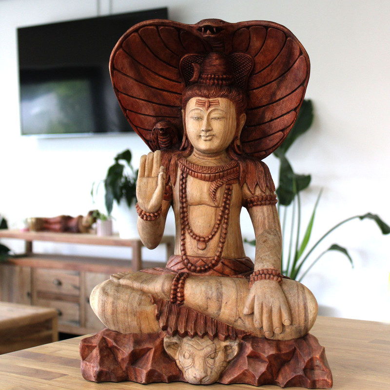 Statue de Bouddha sculptée à la main - Shiva avec Cobra - 50 cm