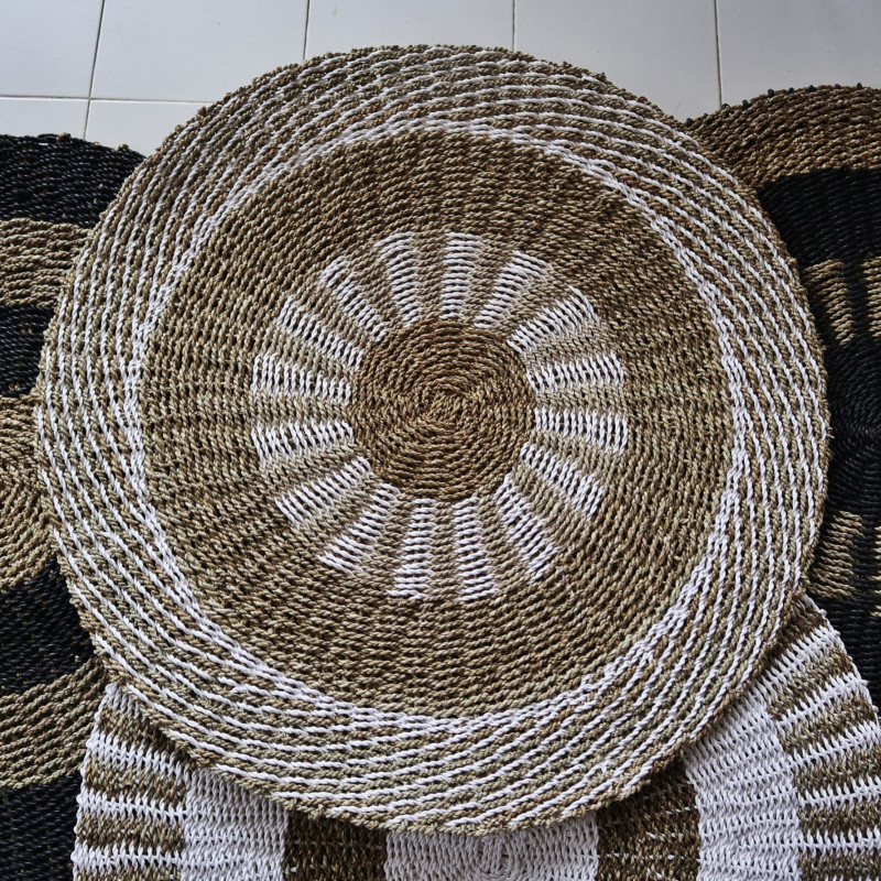 Jonc rond blanc et beige - Soleil intérieur - 1 m