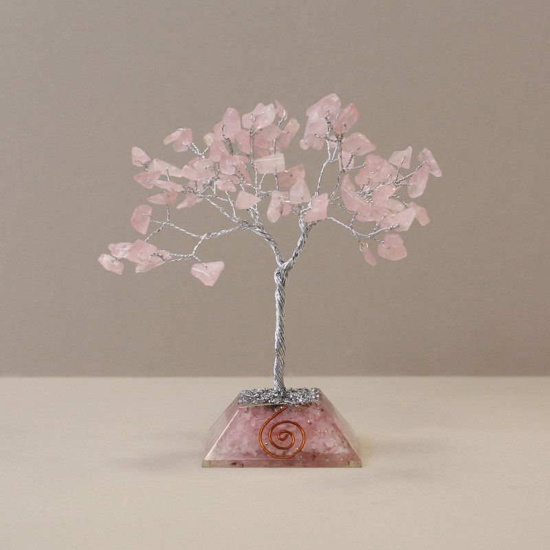 Arbre à pierres précieuses avec base en organite - 80 pierres - Quartz rose