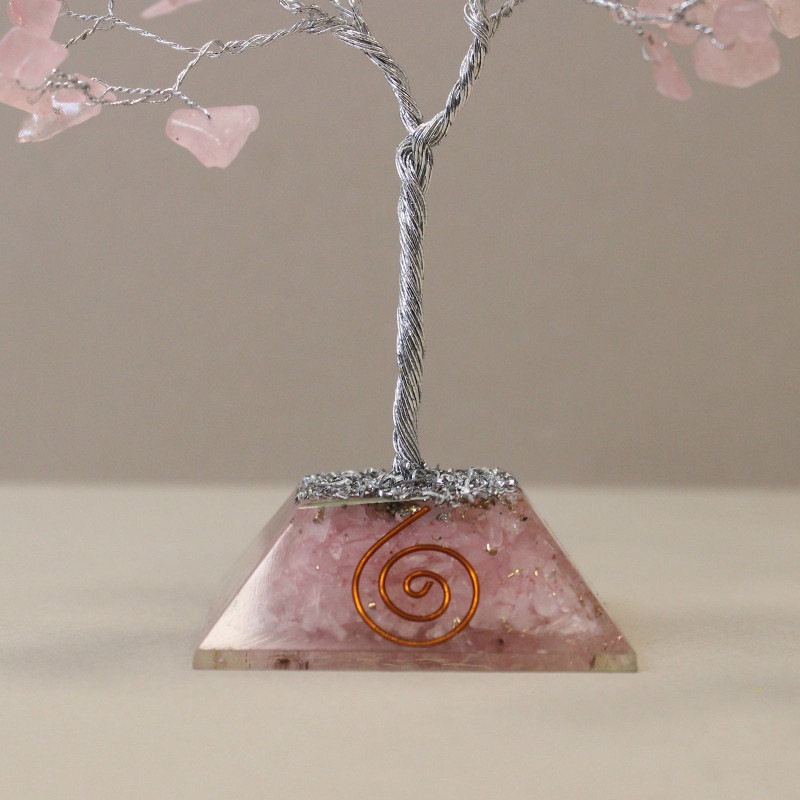 Arbre à pierres précieuses avec base en organite - 80 pierres - Quartz rose