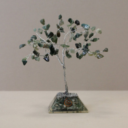 Arbre à pierres précieuses avec base en organite - 80 pierres - Agate mousse