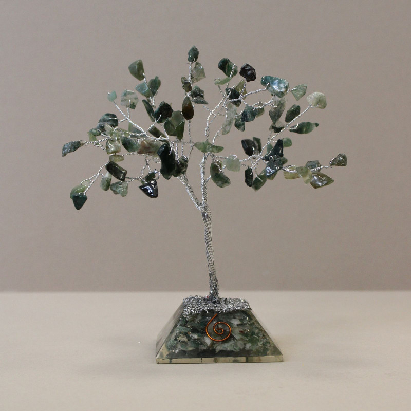Arbre à pierres précieuses avec base en organite - 80 pierres - Agate mousse