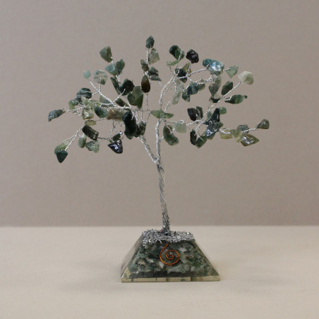 Arbre à pierres précieuses avec base en organite - 80 pierres - Agate mousse
