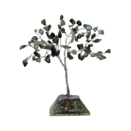 Arbre à pierres précieuses avec base en organite - 80 pierres - Agate mousse