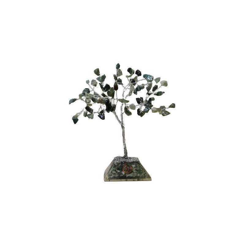 Arbre à pierres précieuses avec base en organite - 80 pierres - Agate mousse