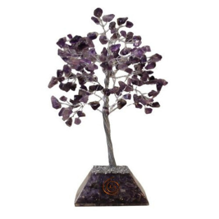 Arbre à pierres précieuses avec base en organite - 160 pierres - Améthyste