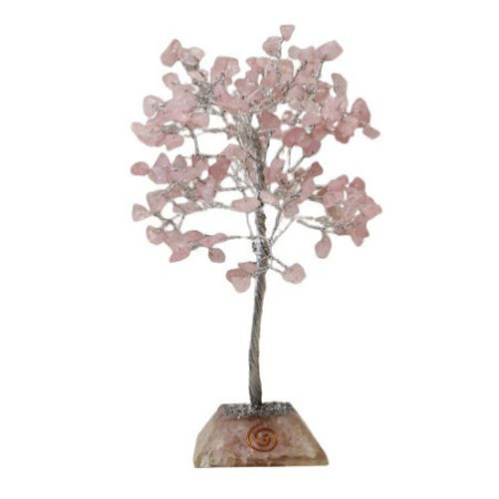 Arbre à pierres précieuses avec base en organite - 160 pierres - Quartz rose