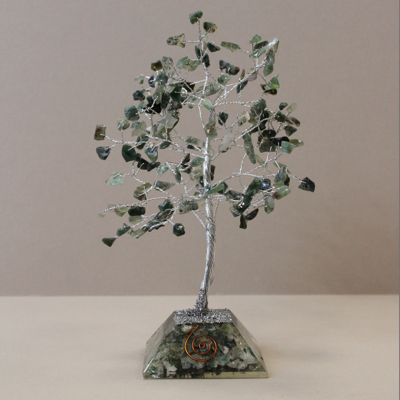 Arbre à pierres précieuses avec base en organite - 160 pierres - Agate mousse