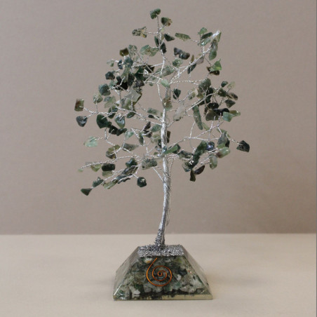 Arbre à pierres précieuses avec base en organite - 160 pierres - Agate mousse