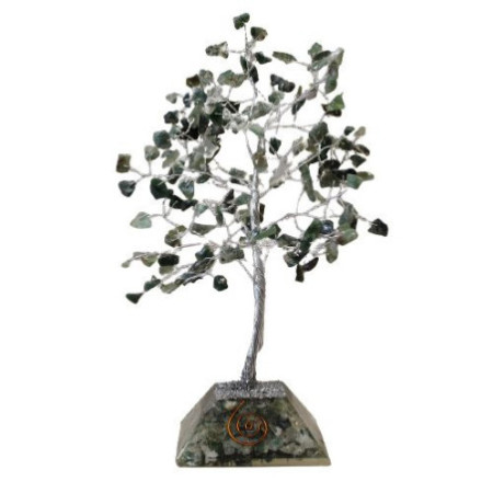 Arbre à pierres précieuses avec base en organite - 160 pierres - Agate mousse