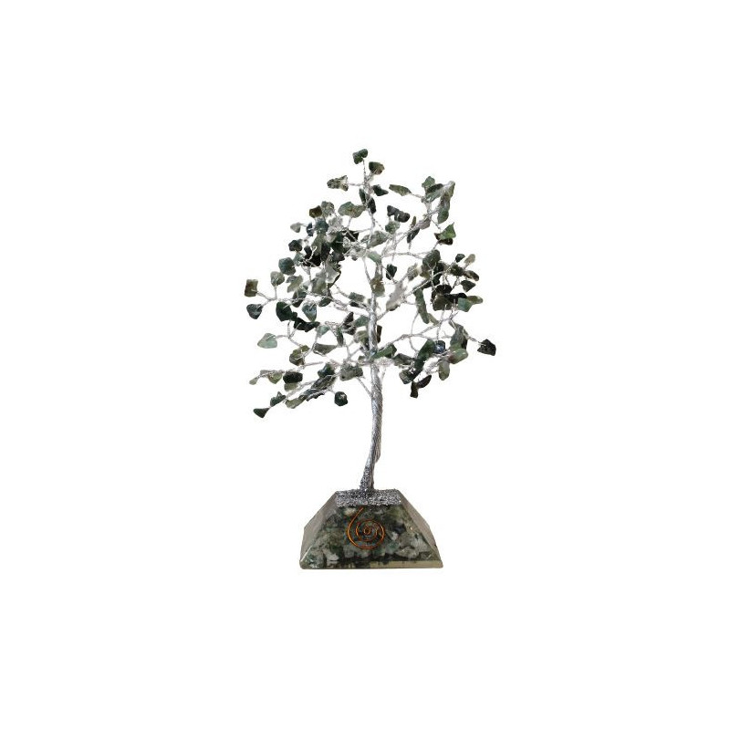 Arbre à pierres précieuses avec base en organite - 160 pierres - Agate mousse