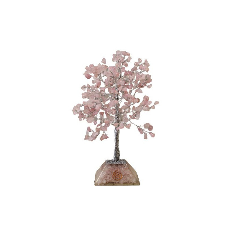 Arbre à pierres précieuses avec base en organite - 320 pierres - Quartz rose