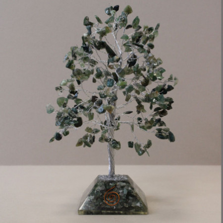 Arbre à pierres précieuses avec base en organite - 320 pierres - Agate mousse