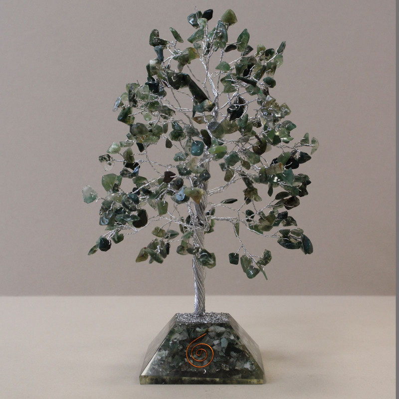Arbre à pierres précieuses avec base en organite - 320 pierres - Agate mousse