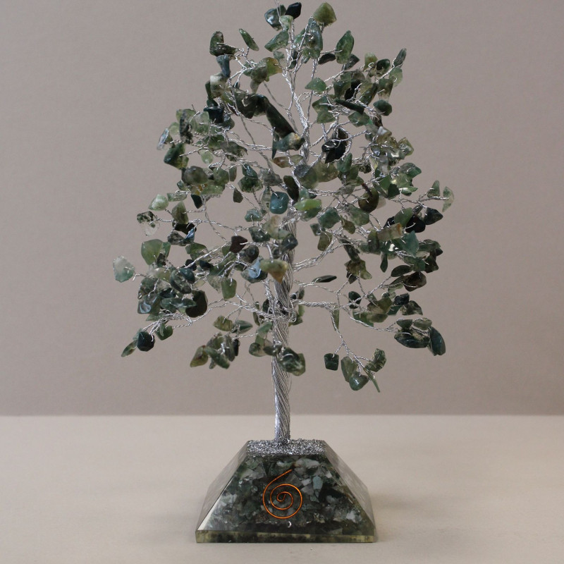 Arbre à pierres précieuses avec base en organite - 320 pierres - Agate mousse