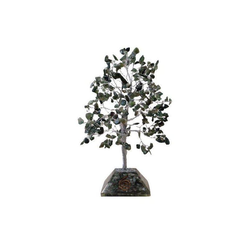 Arbre à pierres précieuses avec base en organite - 320 pierres - Agate mousse