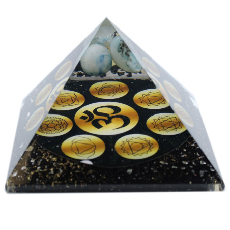Pyramide d'orgonite - Chakra Om de minuit - 90 mm