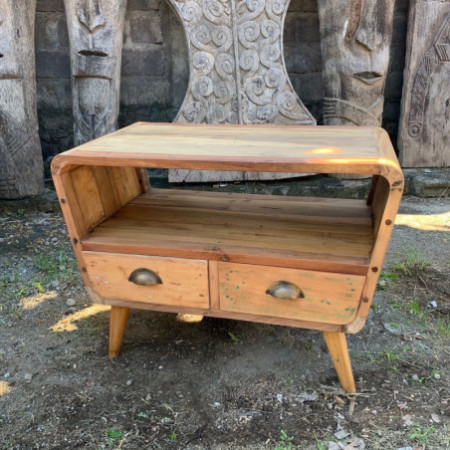 Petit meuble TV rond à 2 tiroirs
