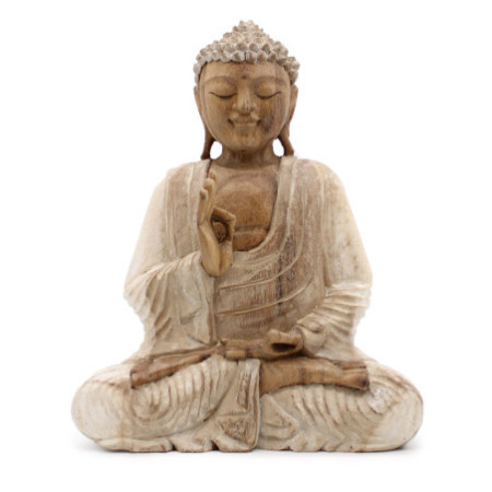 Statue de Bouddha sculptée à la main - Transmission de l'enseignement 30 cm - Blanchi à la chaux