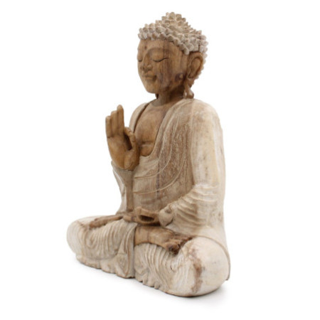 Statue de Bouddha sculptée à la main - Transmission de l'enseignement 30 cm - Blanchi à la chaux