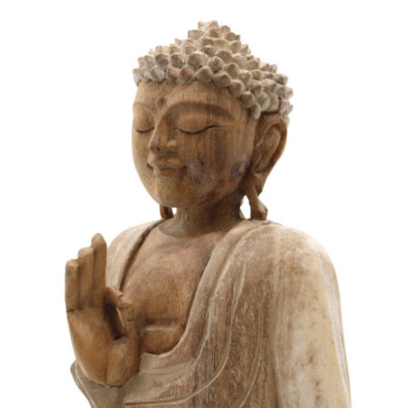 Statue de Bouddha sculptée à la main - Transmission de l'enseignement 30 cm - Blanchi à la chaux