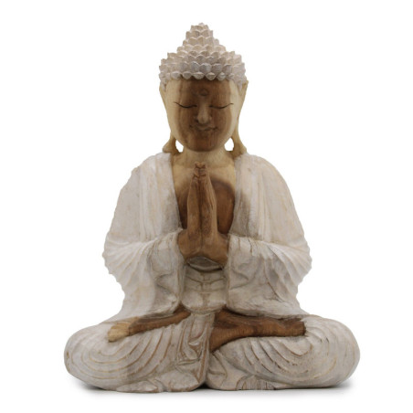 Statue de Bouddha sculptée à la main - 30 cm Bienvenue - Blanchi à la chaux