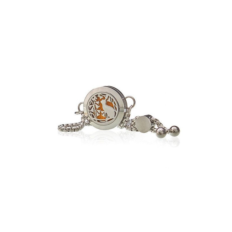 Bracelet chaîne bijoux d'aromathérapie - Chat et fleurs - 20 mm