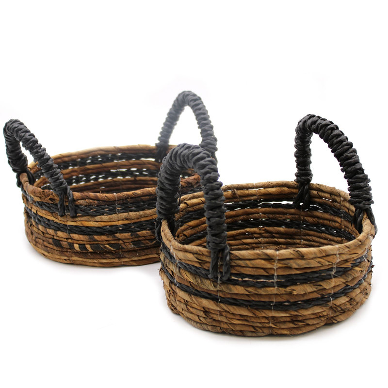 Panier Feuille de Bananier & Raphia Hitam - Lot de 2