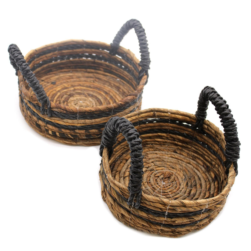 Panier Feuille de Bananier & Raphia Hitam - Lot de 2