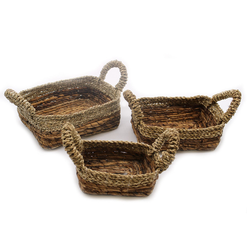 Panier carré en feuille de bananier et jonc de mer - Lot de 3