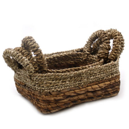 Panier carré en feuille de bananier et jonc de mer - Lot de 3