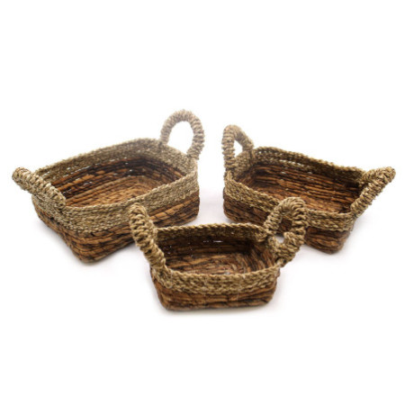 Panier carré en feuille de bananier et jonc de mer - Lot de 3