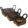 Panier carré feuille de bananier et raphia Hitam - Ensemble de 3