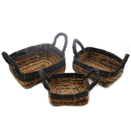 Panier carré feuille de bananier et raphia Hitam - Ensemble de 3
