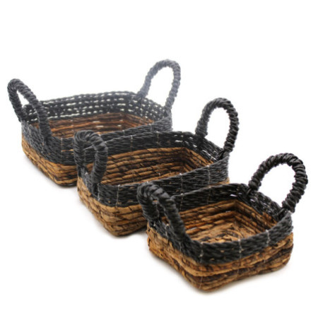 Panier carré feuille de bananier et raphia Hitam - Ensemble de 3