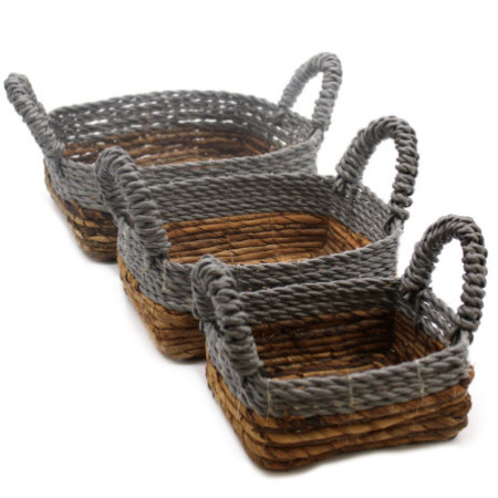 Panier carré en feuille de bananier et raphia Abu-Abu - Lot de 3
