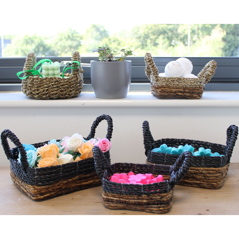 Panier carré en feuille de bananier et raphia Abu-Abu - Lot de 3