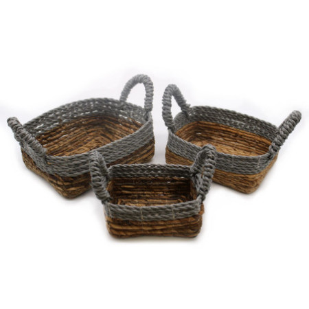 Panier carré en feuille de bananier et raphia Abu-Abu - Lot de 3