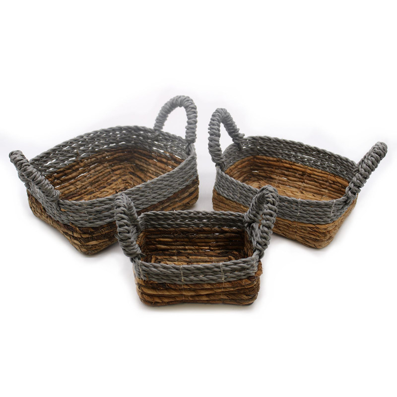 Panier carré en feuille de bananier et raphia Abu-Abu - Lot de 3