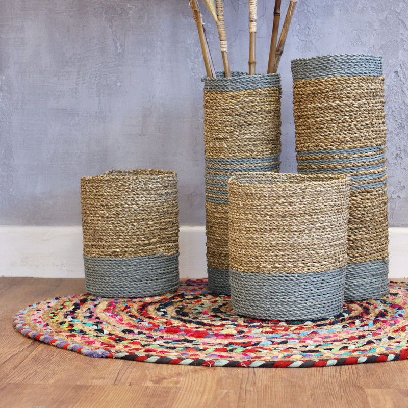 Ensemble en jonc de mer et raphia Abu-Abu - 2 vases et 2 bacs