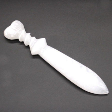 Couteau rituel en sélénite Lrg - Spirale (25 cm)