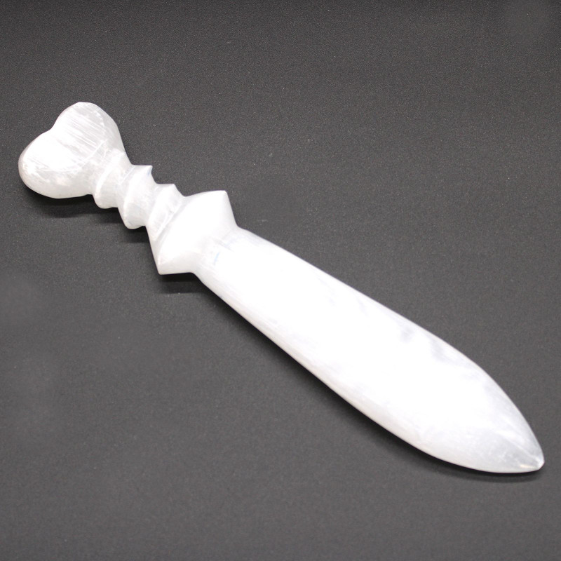Couteau rituel en sélénite Lrg - Spirale (25 cm)