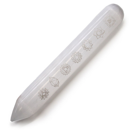 Baguette de sélénite - (Pointe une extrémité) 7 Chakra (14-16 cm)