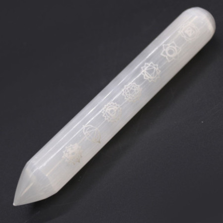 Baguette de sélénite - (Pointe une extrémité) 7 Chakra (14-16 cm)