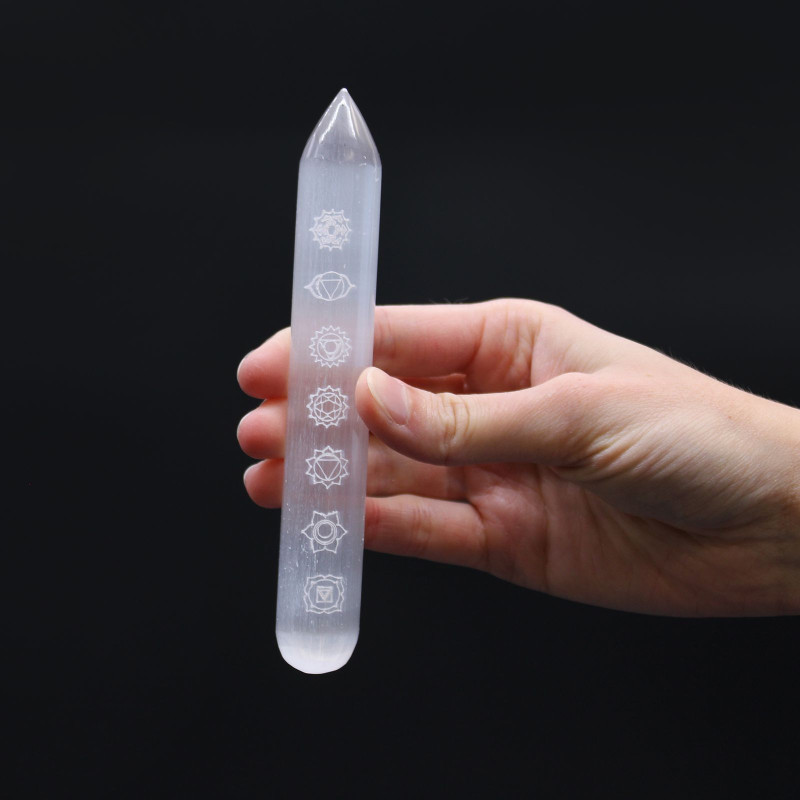 Baguette de sélénite - (Pointe une extrémité) 7 Chakra (14-16 cm)