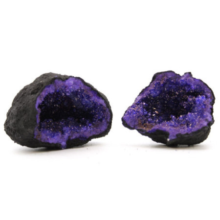 Géodes de calsite colorées - Roche noire - Bleu