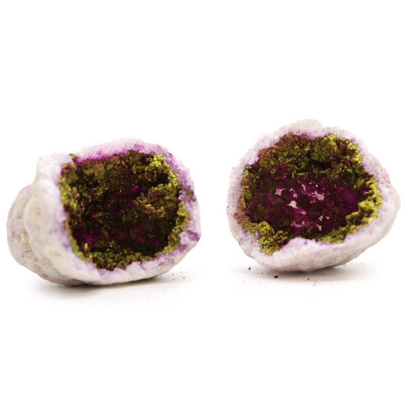 Géodes de calsite colorées - Roche naturelle - Rose et or